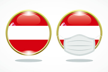 Flag of austria as round glossy icon, Button with austria flag, gold circleline