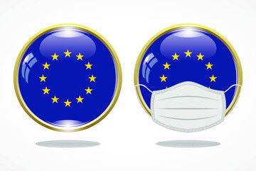 Flag of europian union as round glossy icon, Button with europian union flag, gold circleline