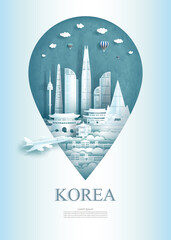 Travel south korea architecture monument pin in Asia with ancient.
