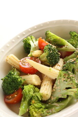 homemade baby corn and broccoli salad 