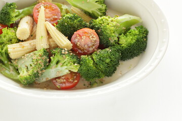 homemade baby corn and broccoli salad 