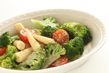 homemade baby corn and broccoli salad 