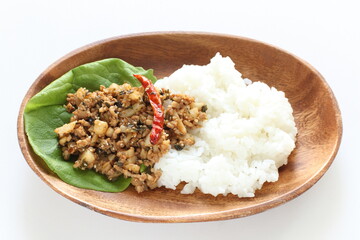 lotus roots and mince beef stir fried with spicy for Thai food