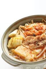 Korean food, pork and kimchi soy sprout in hot port for winter cuisine
