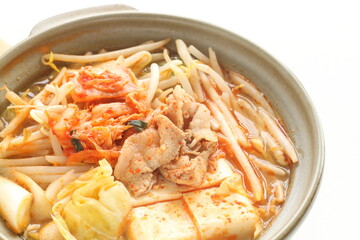 Korean food, pork and kimchi soy sprout in hot port for winter cuisine