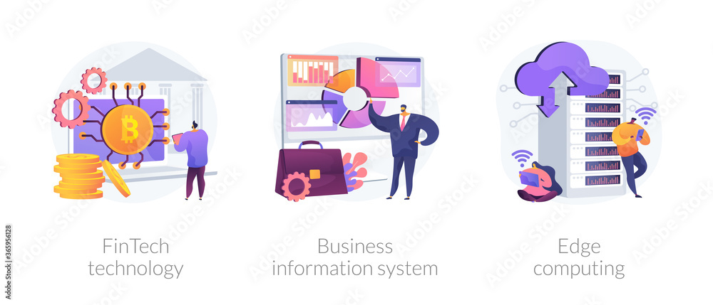 Sticker it infrastructure and technology integration abstract concept vector illustration set. fintech techn