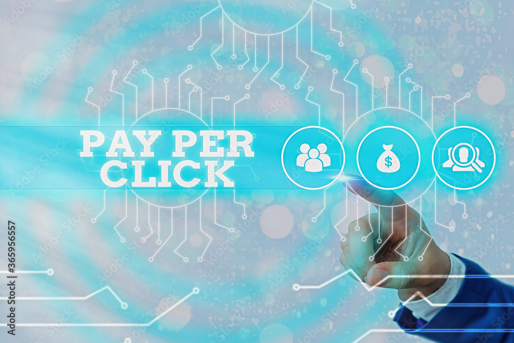 Poster writing note showing pay per click. business concept for internet marketing in which payment is base