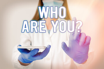 Conceptual hand writing showing Who Are You Question. Concept meaning asking an individualal...
