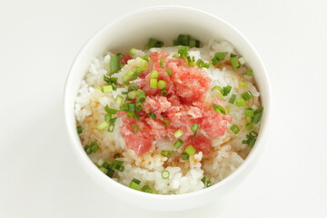 Japanese food, minced tuna fish with copy space