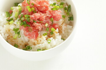 Japanese food, minced tuna fish with copy space