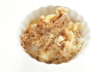 Japanese food, simmered beef and onion on rice