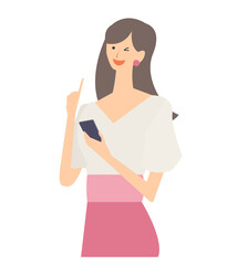 スマホを操作する女性のベクターイラスト