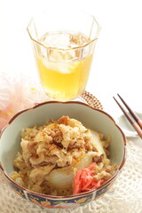 Japanese food, simmered beef and onion on rice