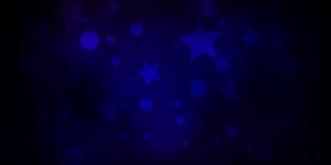 Dark Blue, Red vector backdrop with circles, stars. Illustration with set of colorful abstract spheres, stars. Design for textile, fabric, wallpapers.