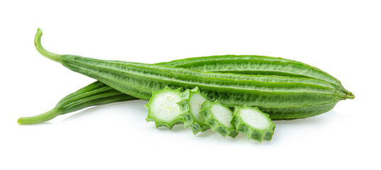 Fresh Angled luffa fruit isolated on white background