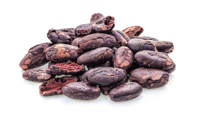 cocoa bean with leaf isolated on white background