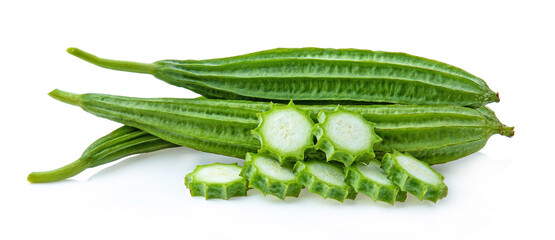 Fresh Angled luffa fruit isolated on white background