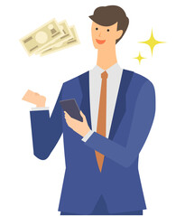 スマートフォンを操作する男性のベクターイラスト スマホ	