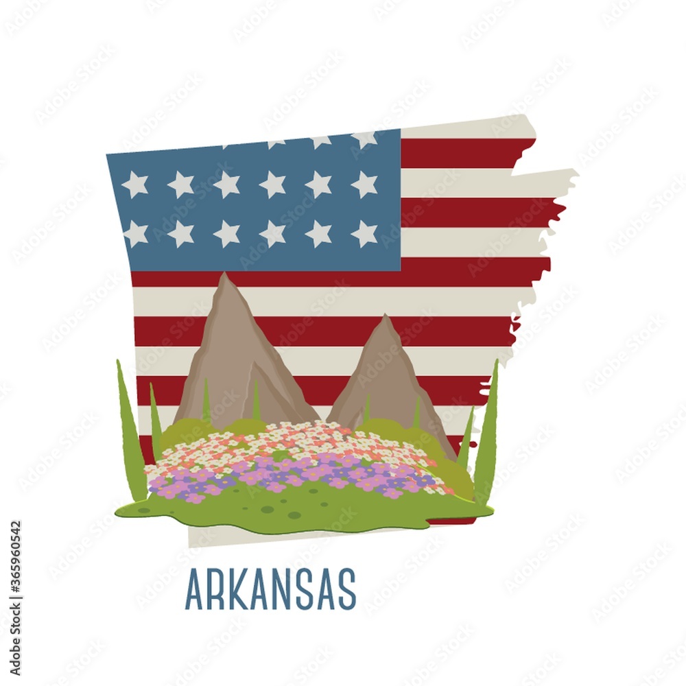 Poster arkansas state map with mountains