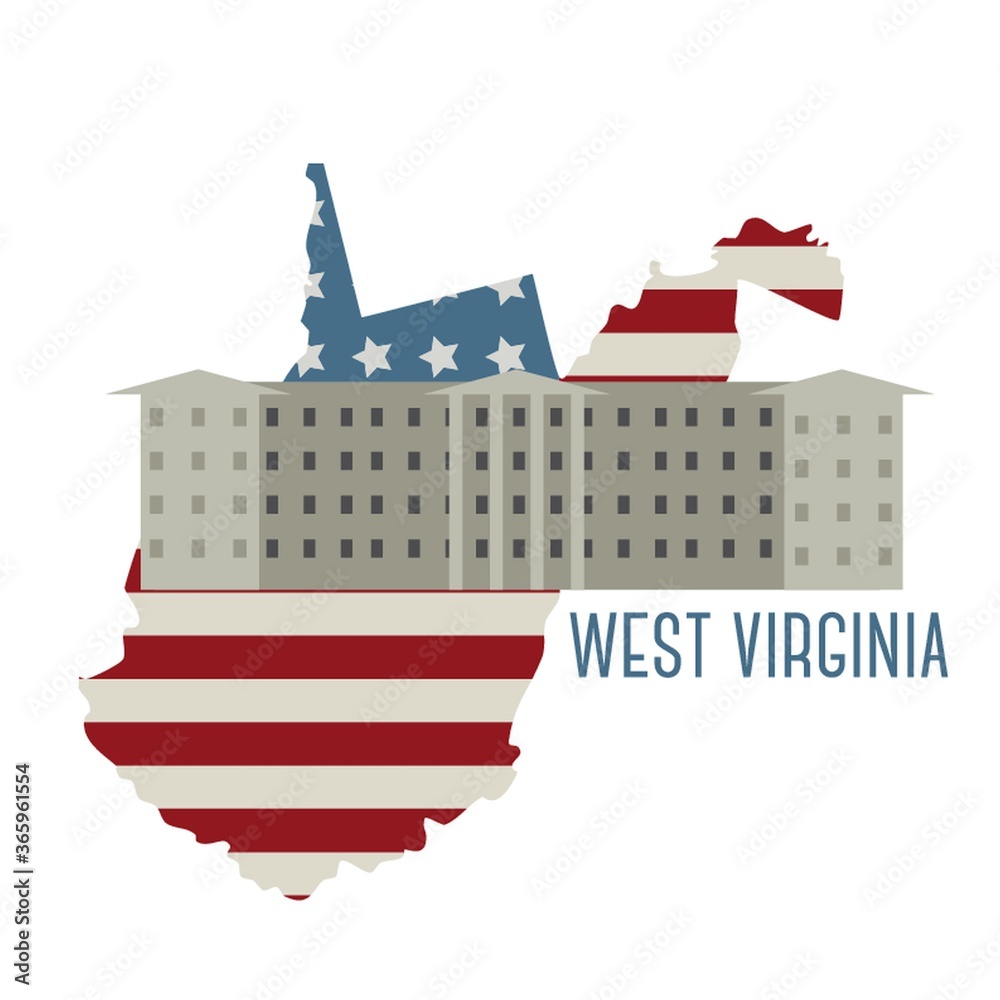 Sticker west virginia state map with greenbrier resort