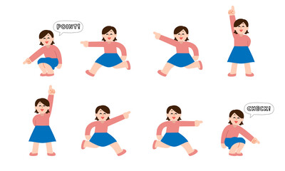 指差すスカート女性イラストセット