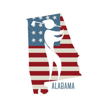 alabama state map with golfer