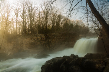 waterfall in the morning fog