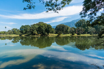 Fototapeta na wymiar Beautiful landscape of lake and trees in a oldest public park in Malaysia known as Taiping Lake Garden.