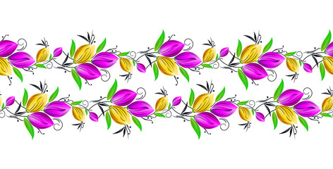 Seamless vector tulip floral border design