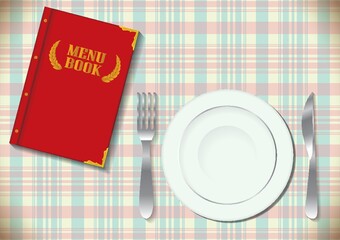 menu with a plate, fork and knife