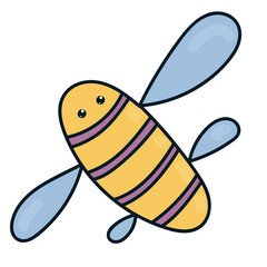 striped bee with wings, insect, vector children picture