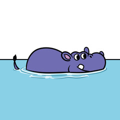 Cartoon Submerging Hippo Vector Illustration