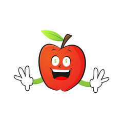 Apple's character is surprised to see money on a white background - vector