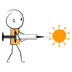 cartoon stickman: coronavirus, fight against corona virus, fight. Vector. Illustration