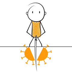 cartoon stickman: coronavirus, fight against corona virus, fight. Vector. Illustration