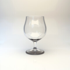 One goblet glass isolated in the center on a white background. Transparent, shaded, reflection. 3d illustration.