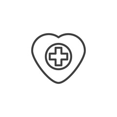 Heart health care line icon. linear style sign for mobile concept and web design. Heart with medical cross outline vector icon. Symbol, logo illustration. Vector graphics