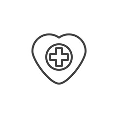 Obraz premium Heart health care line icon. linear style sign for mobile concept and web design. Heart with medical cross outline vector icon. Symbol, logo illustration. Vector graphics