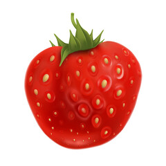 Strawberry Fruit With Green Leaf On Top Vector. Summer Harvest Aromatic And Tasty Ripe Strawberry Nutrition. Freshness Healthy Diet Vegetarian Natural Dessert Berry Template Realistic 3d Illustration