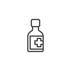 Medicine bottle line icon. linear style sign for mobile concept and web design. Bottle with medical cross outline vector icon. Symbol, logo illustration. Vector graphics