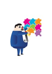 fat businessman solving puzzles