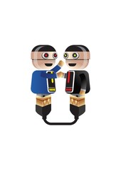 robots congratulating connected to usb cable