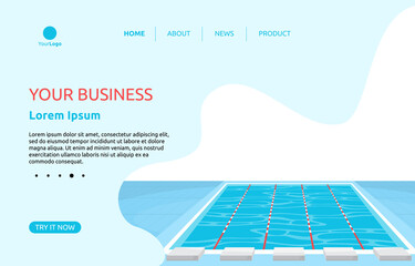 Swimming Pool Summer Sport Cartoon Landing Page Web Template