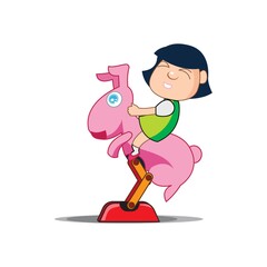 girl on toy rabbit