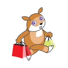 squirrel with shopping bags