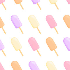 Colored cartoon ice cream. Seamless pattern. Vector illustration isolated on a white background.