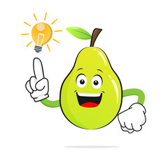 The Pear character smiles finding ideas on a white background - vector