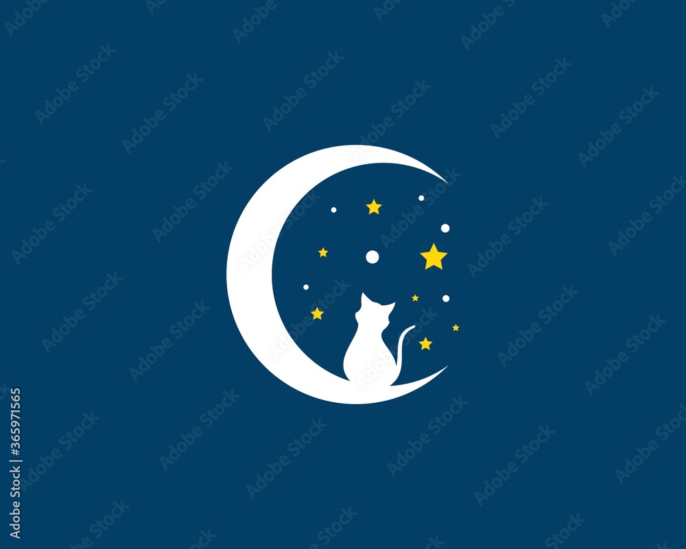 Poster cat silhouette with moon and star