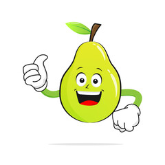 The Pear character smiles raising a thumb on a white background -vector
