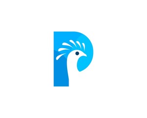 P Letter with peacock head inside